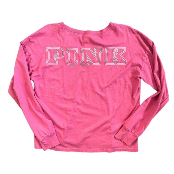Victoria's Secret Pink Ace Cotton V-Neck Long Sleeve Tee Color Grape/Ruby Medium - Picture 1 of 5